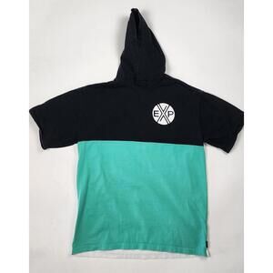 Men's Stylish Hooded Tee by EXP - Black and Teal